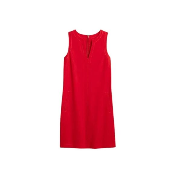GAP Size 6 Vibrant Red Shift Dress Sleeveless Split Neck Red Zippered Pockets - Picture 4 of 11